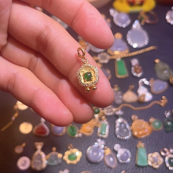 翡翠银S925镶嵌吊坠(不含链)天然翡翠