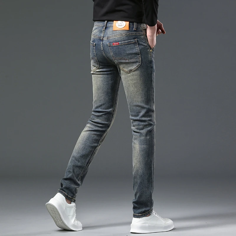 FANCBUDY高端复古蓝秋冬款牛仔裤男弹力潮牌修身小脚秋季休闲长裤