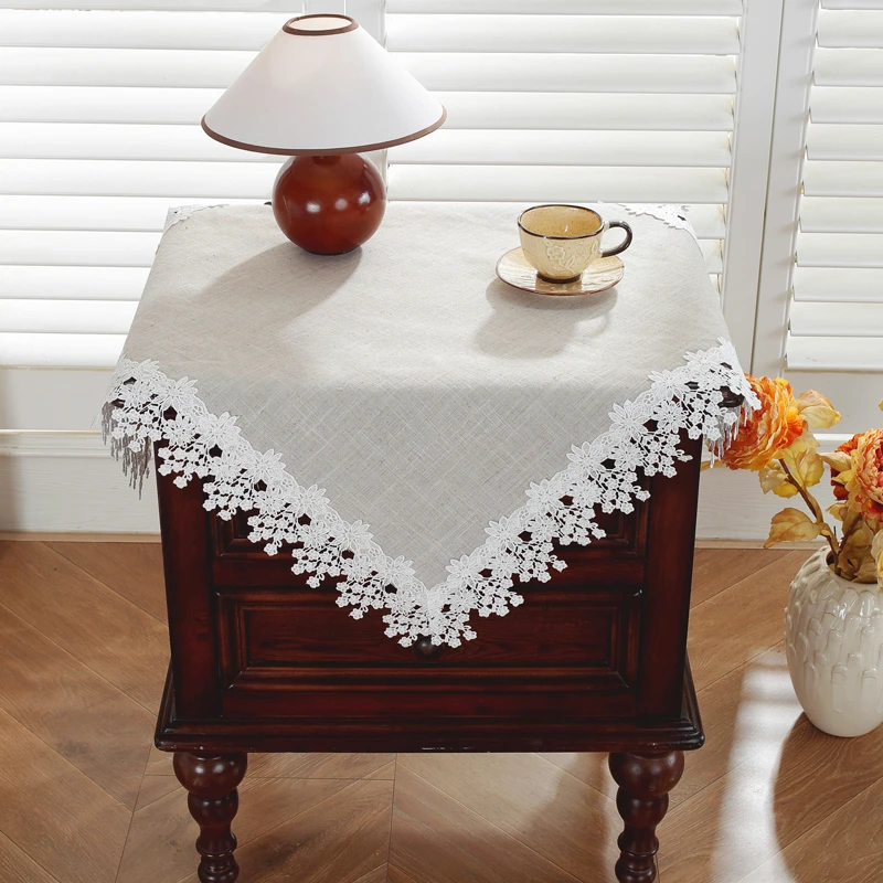 唯米99简约百搭蕾丝家用床头柜盖巾布艺田园方形角几防尘罩套盖布