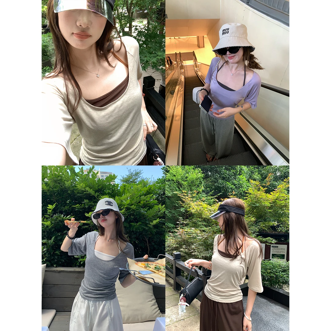 im向 不费力穿搭！莱赛尔天丝罩衫T+挂脖抹胸真两件