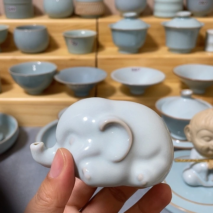 杯子陶瓷微瑕天青平安象