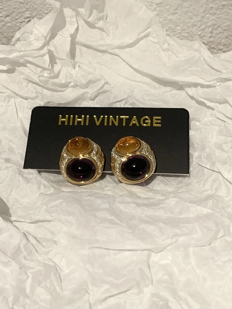 95新 BVLGARI/宝格丽 HIHI/Bvlgari双色宝石镶钻耳钉/12116528