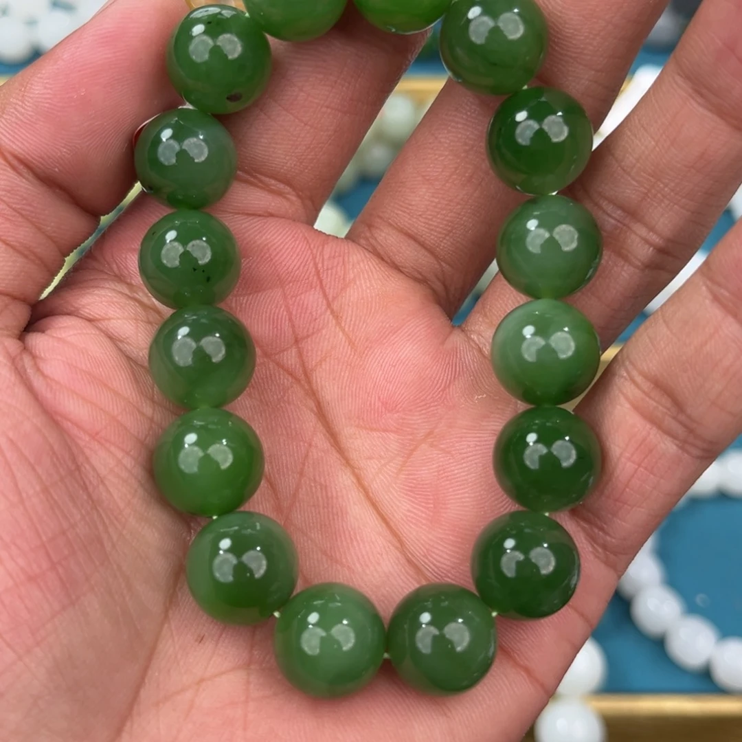 手串未镶嵌和田玉纯天然俄罗斯碧玉鸭蛋青粉绿13mm