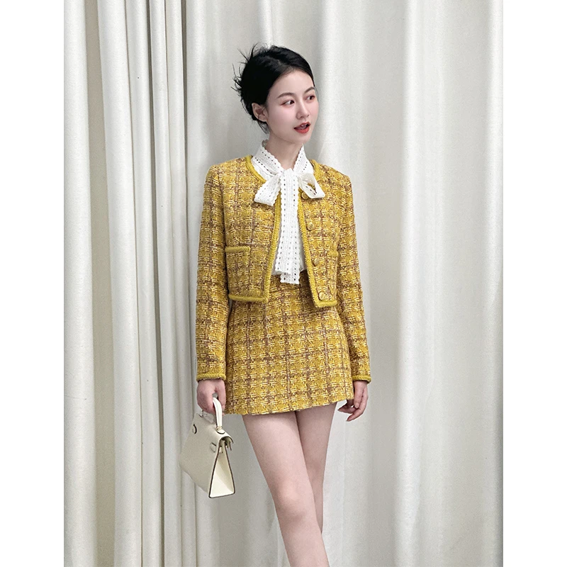 【奢香千金】小娜椒小个子法式气质织带小香外套短半身裙套装女