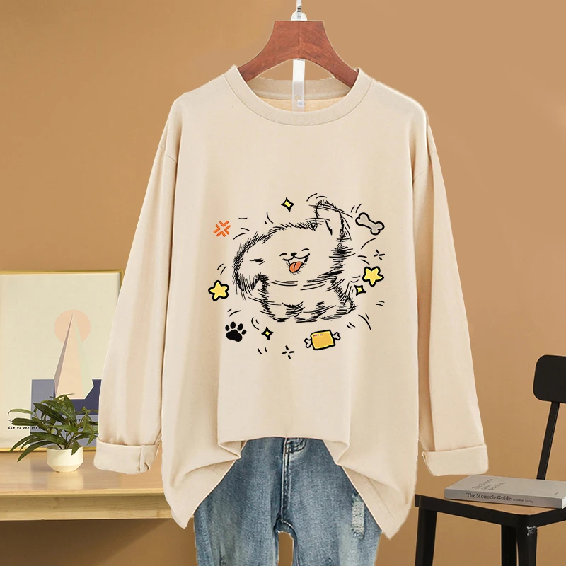 2025年新款大码秋季宽松长袖纯棉t恤女美式复古显瘦打底衫上衣服