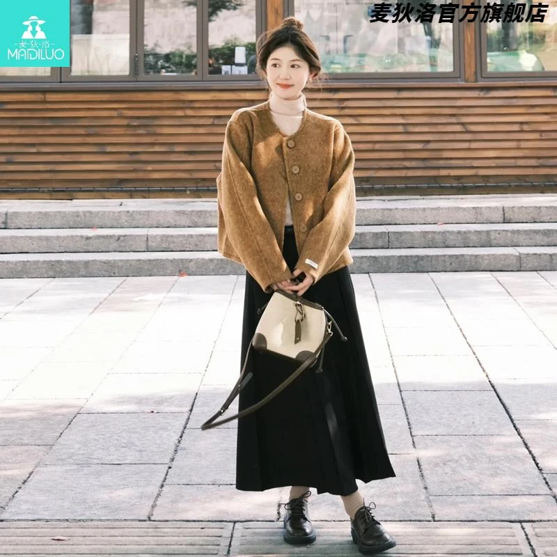 小个子时尚圆领短款休闲呢子大衣女秋冬新款韩系气质百搭毛呢外套