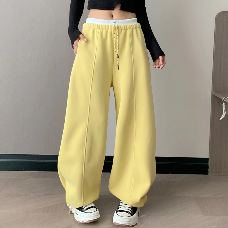 DIDORSSBO秋季女款防风透气休闲运动撞色腰头弯刀直筒休闲裤2715