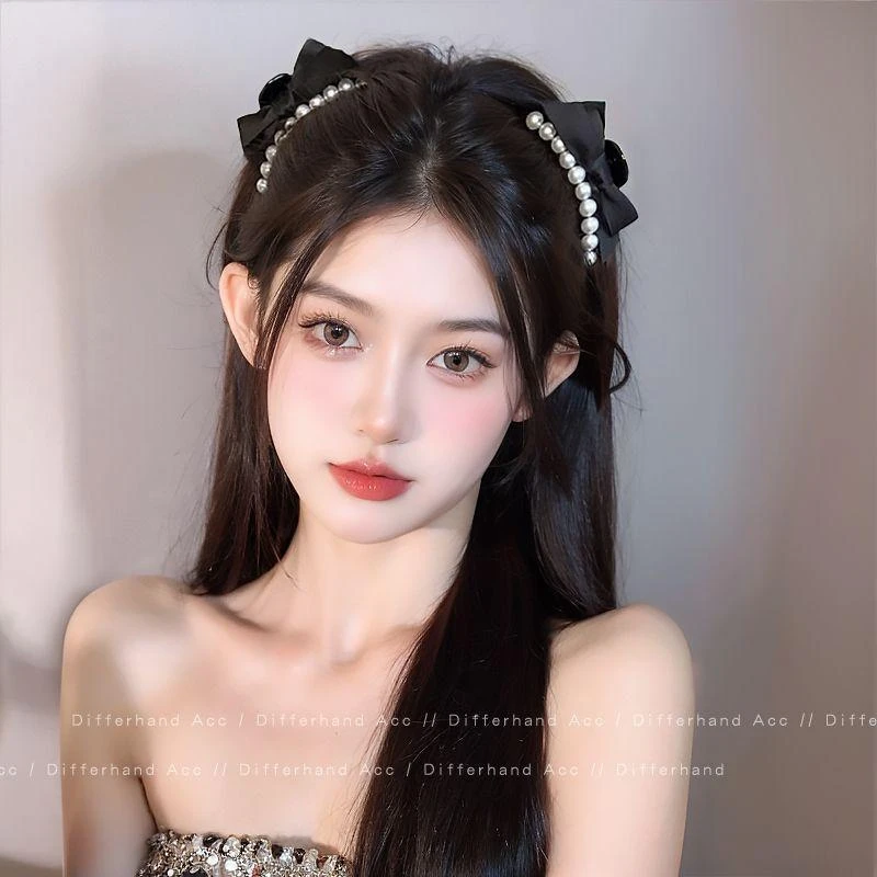 韩系珍珠蝴蝶结发夹女复古前额公主头小抓夹侧边刘海夹子头饰发卡