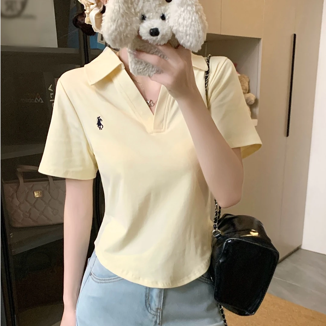 2025年大码女装修身夏季新款刺绣运动风休闲修身减龄短袖T恤上衣