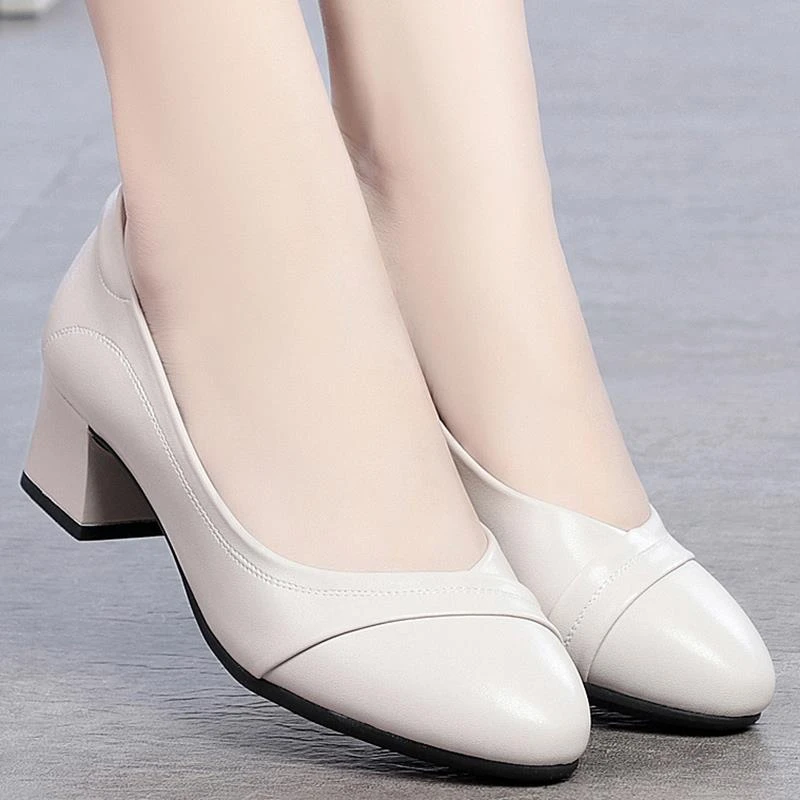 2025新款真皮女鞋黑色女鞋舒适软底不累脚粗跟通勤单鞋圆头皮鞋