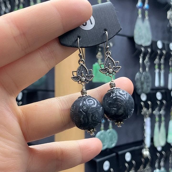 翡翠耳饰银S925镶嵌已*置5555