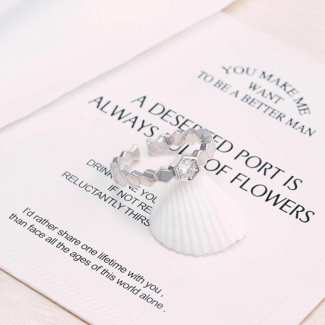 铜合金合成锆石戒指 【摩登都市】菱形锆石开口戒指清新精致时尚