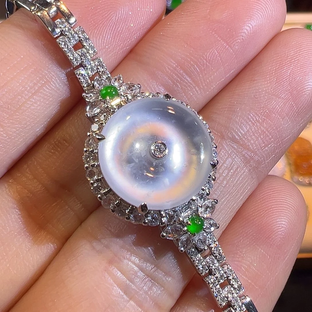 翡翠手链18K金镶嵌玻璃种平安扣