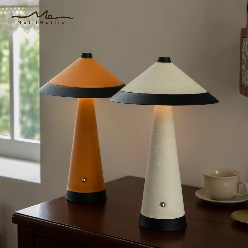 皮革高级感蘑菇灯小夜灯卧室睡眠床头触摸调控台灯充电插电氛围灯