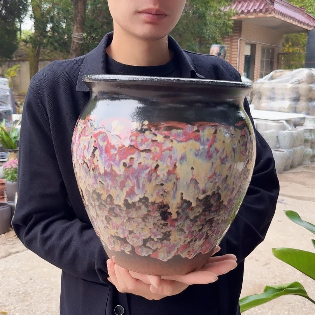 紫砂花盆口24.5高26.5（一个姹寂红色胖子