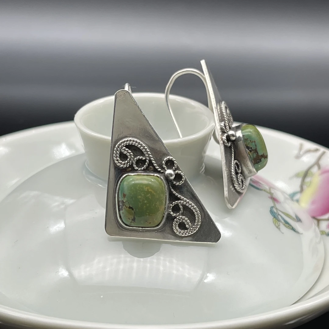 足银树脂耳饰 纯银手工银耳饰乌优民族风蒙古小众个性简约380