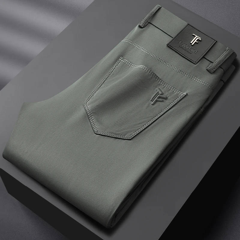 轻奢桑蚕丝夏季牛仔裤男士薄款不闷热弹力修身小脚商务休闲长裤子