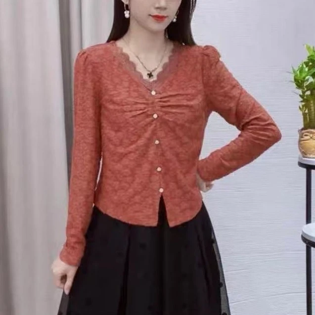 法式独特别致蕾丝衬衫秋季2023新款设计感时尚显瘦上衣5593长48