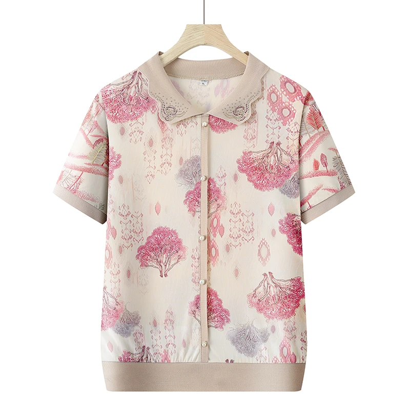 中老年人女装妈妈装夏季洋气薄款透气60岁冰丝T恤奶奶装短袖上衣