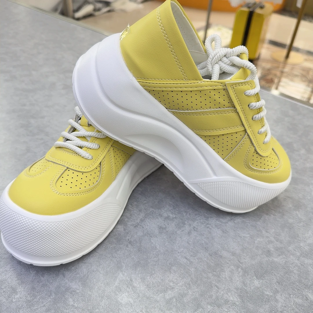 8099女士镂空女鞋厚底休闲鞋修面皮低帮松糕鞋系带小白鞋