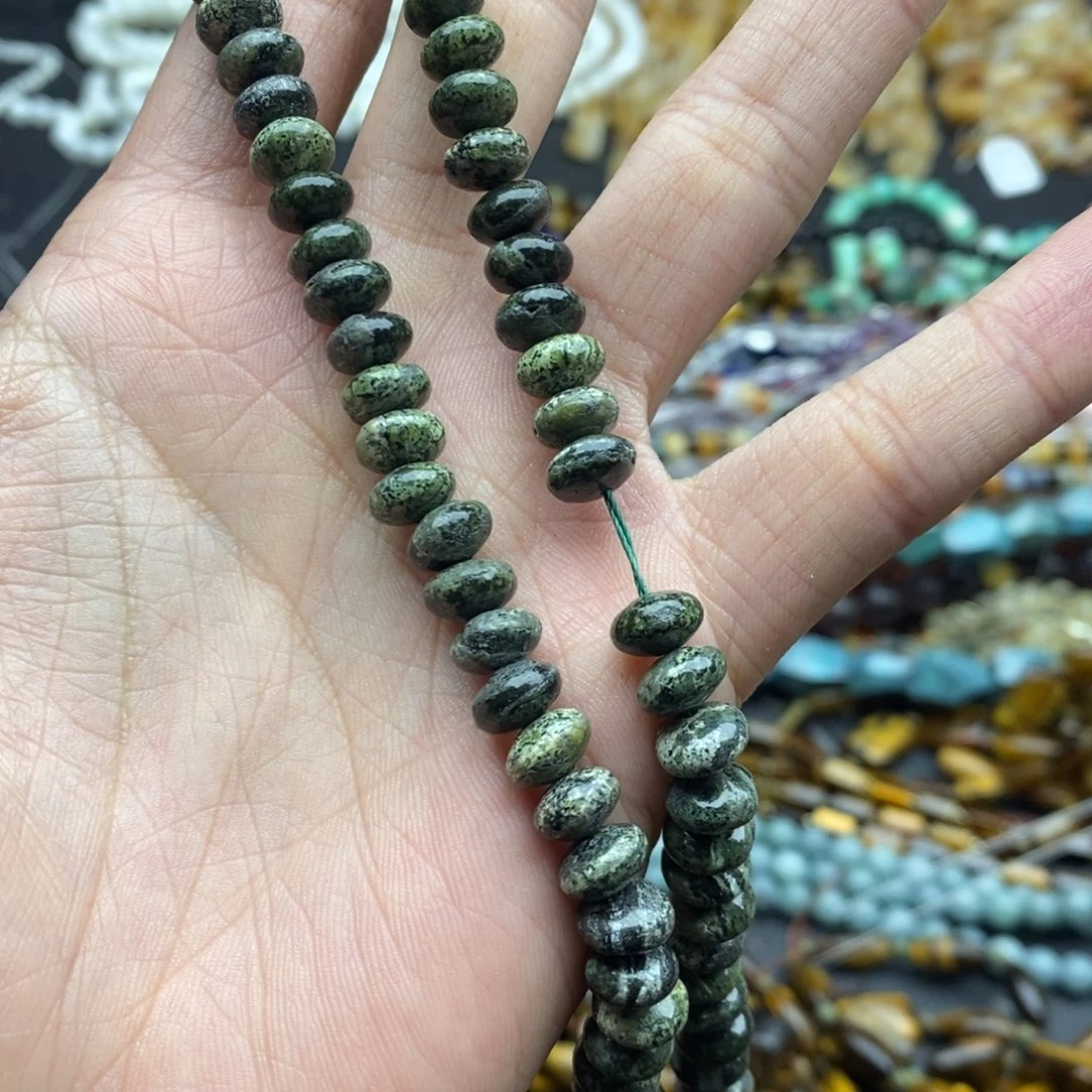 玛瑙/玉髓未镶嵌珠宝半成品一条天然8mm银线药王石算盘珠B360