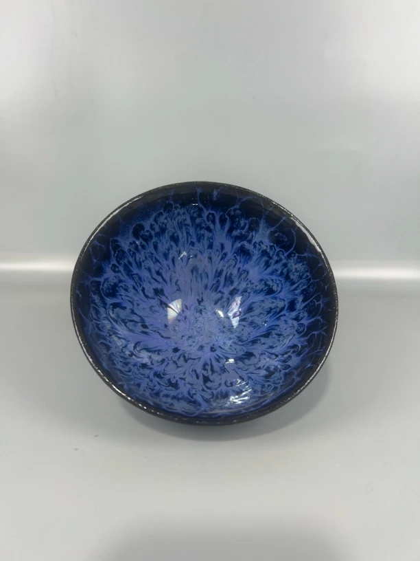 手工制作麒麟陶瓷摆件主人杯蓝釉纯手工精美盏杯建盏蓝色工艺品