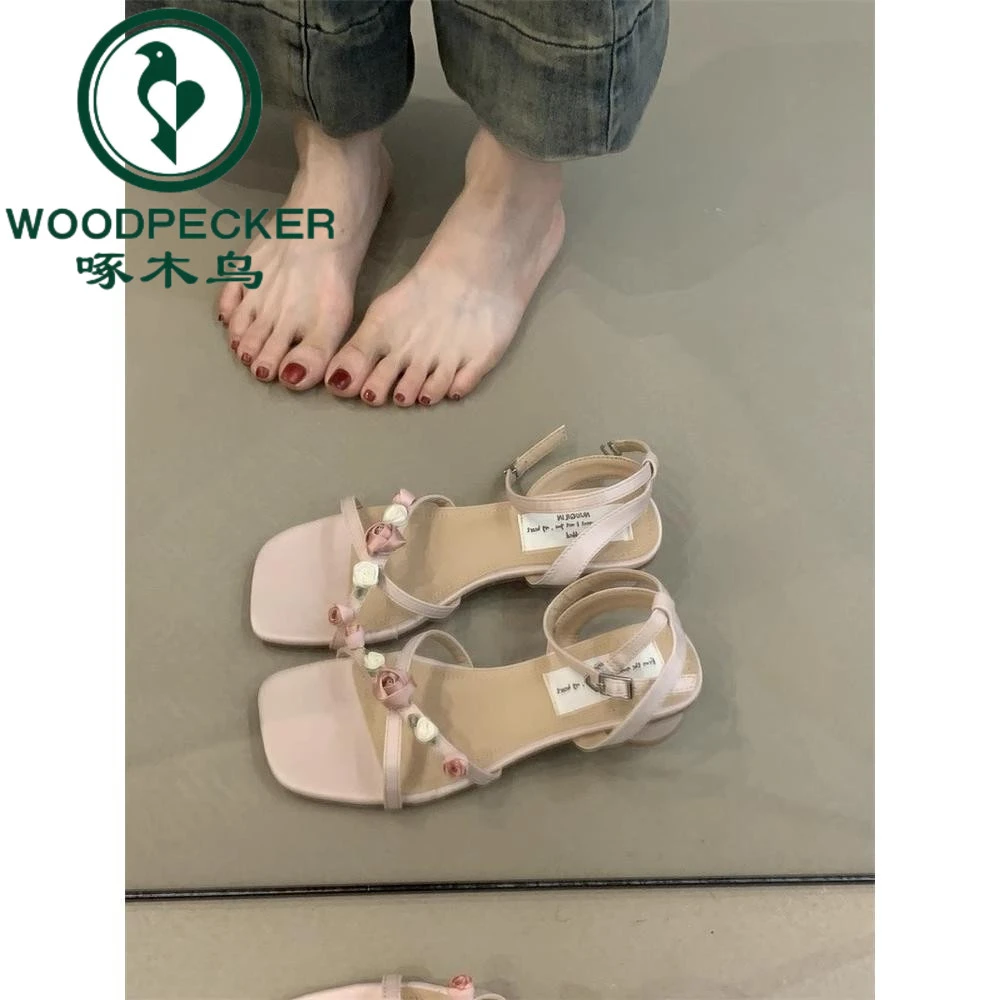 啄木鸟温柔仙女凉鞋女2025夏季法式新中式配裙子露趾细带罗马凉鞋