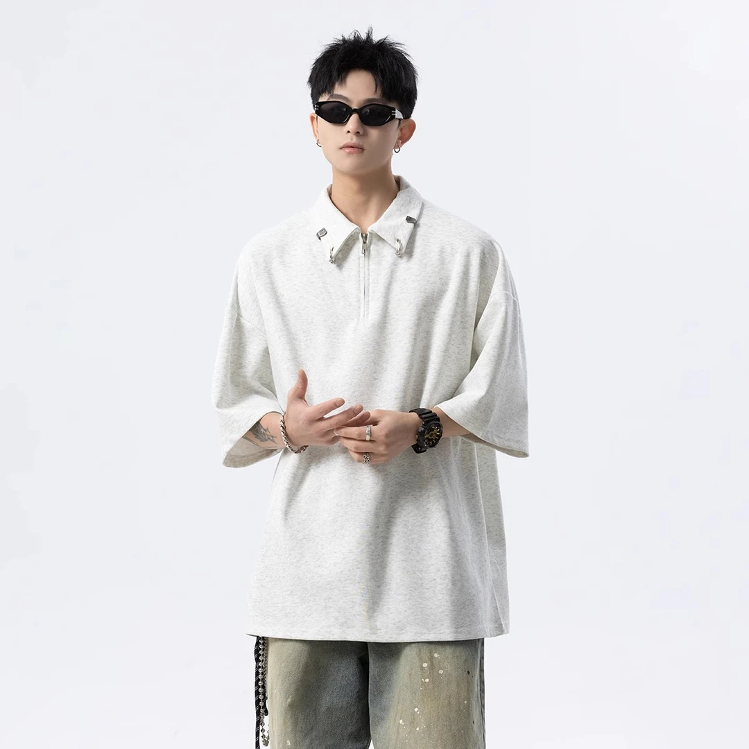 半拉链polo衫短袖t恤男士2025年夏季新款美式cleanfit半截袖上衣
