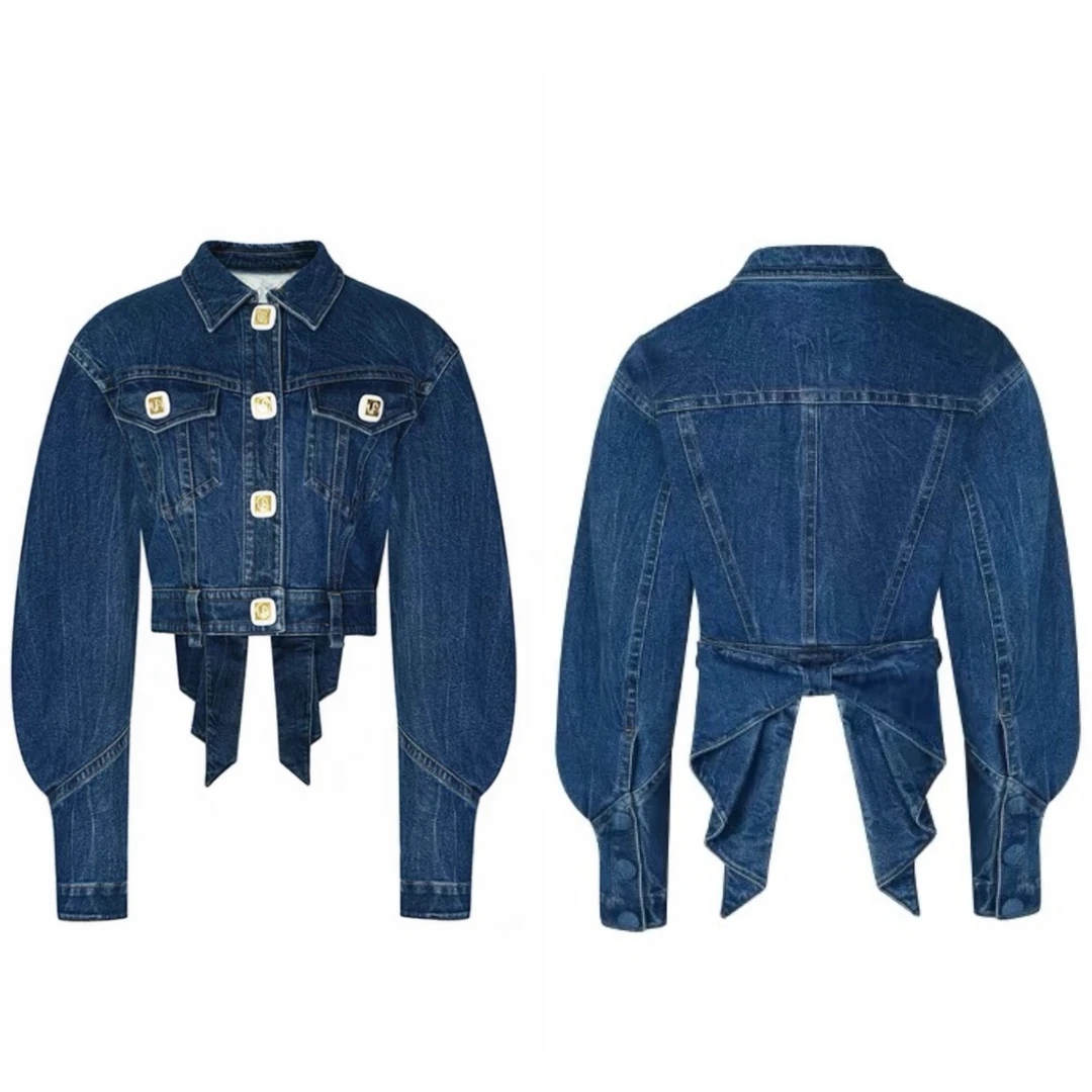 辰辰辰小店重工蝴蝶结牛仔外套（蝴蝶结可拆卸）