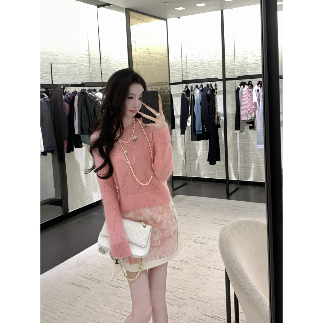 【雅乔定制】慵懒绒绒 镂空绣花马海毛套头毛衣DYDD-25070006