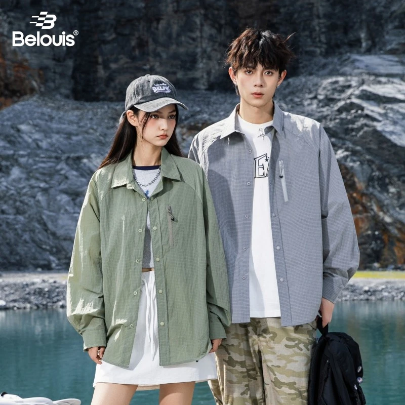 BELOUIS/比路易都市运动户外日系衬衫秋季时尚百搭情侣宽松衬衣