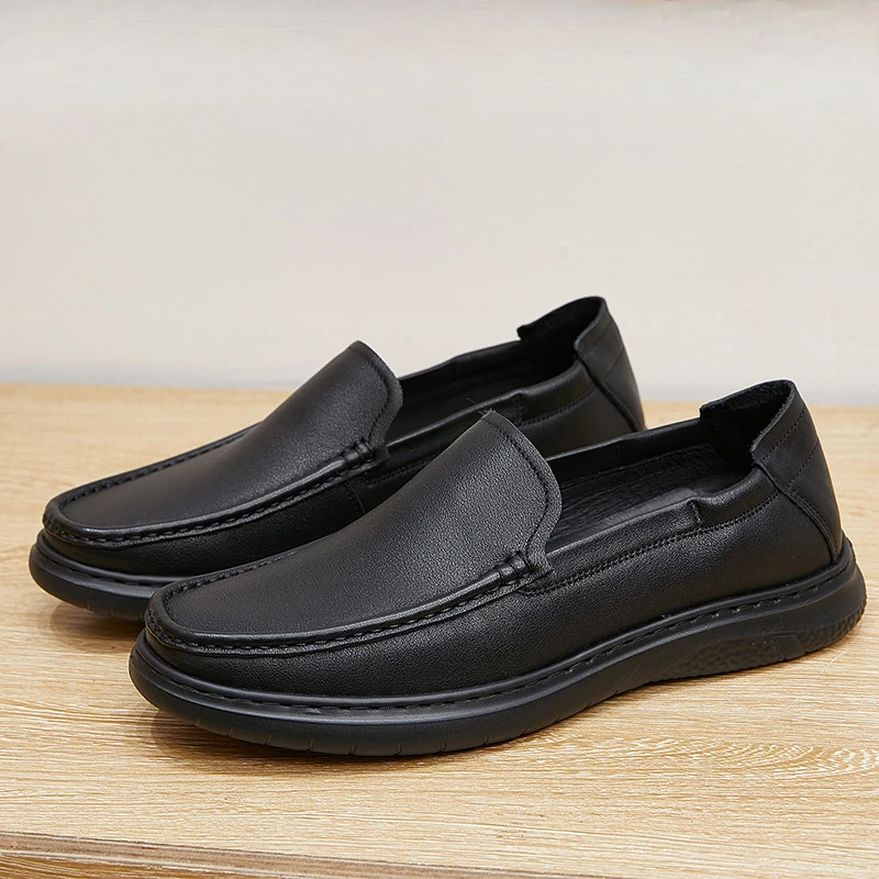 松紧口轻底上线豆豆鞋2025春夏季新款真皮舒适耐磨透气男士皮鞋