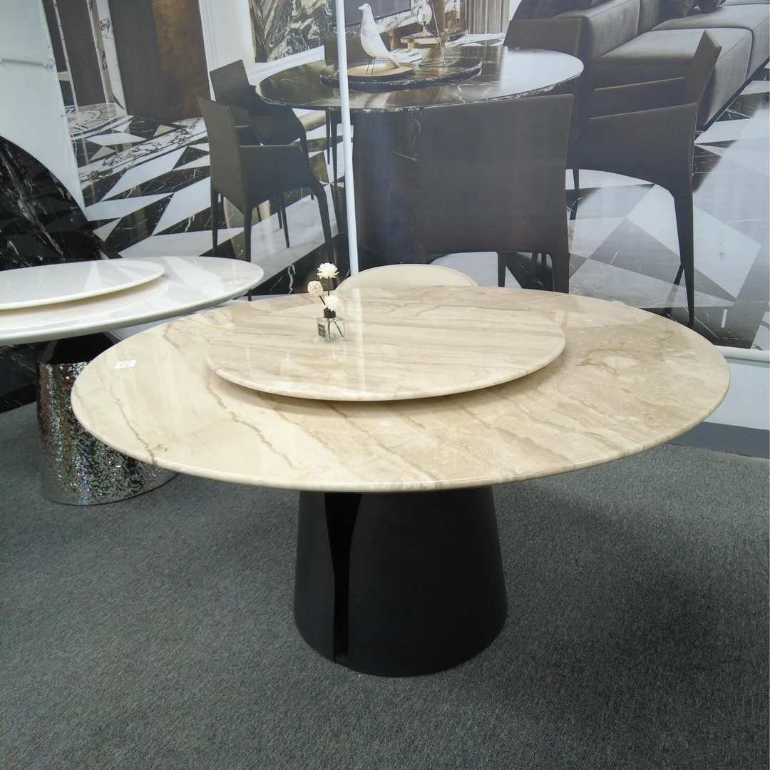 蒂诺米黄奢石圆桌 天然大理石 现代简约风格家用简约别墅聚会饭桌