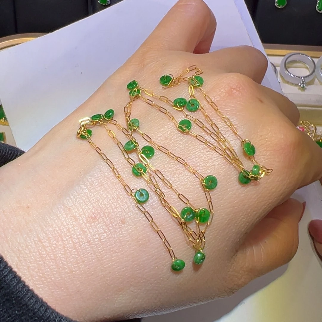 翡翠颈饰18K金镶嵌满天星50厘米