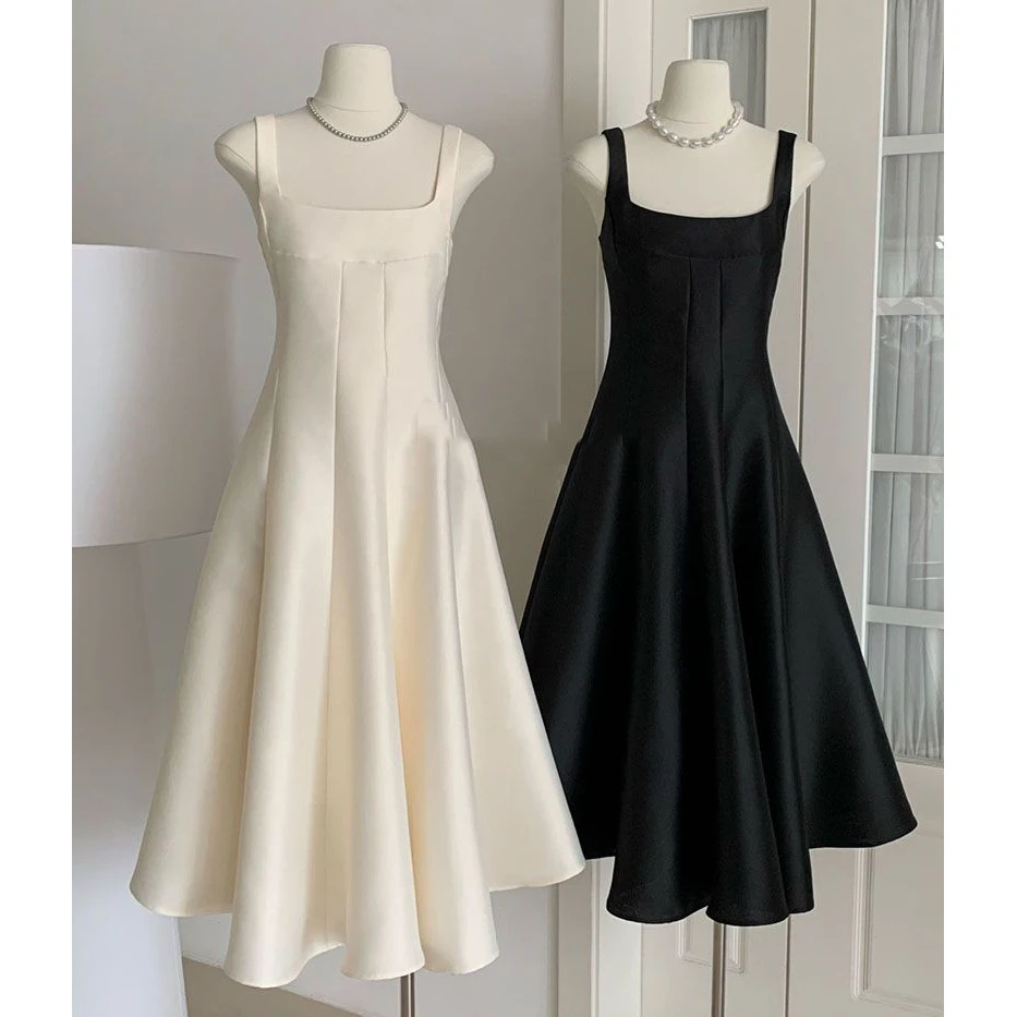 2025年春夏新款赫本裙收腰温柔缎面光泽感收腰气质吊带连衣裙ZC60