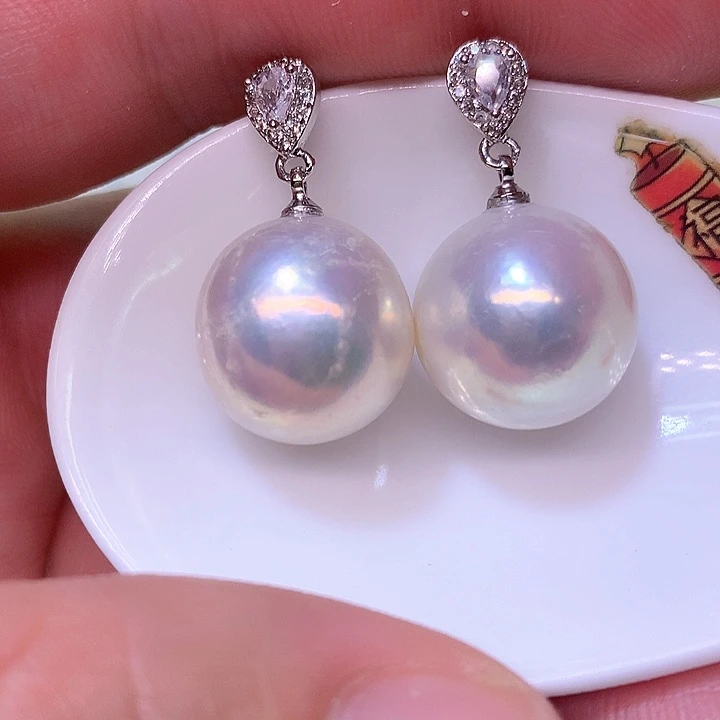 银S925镶嵌耳饰淡水珍珠