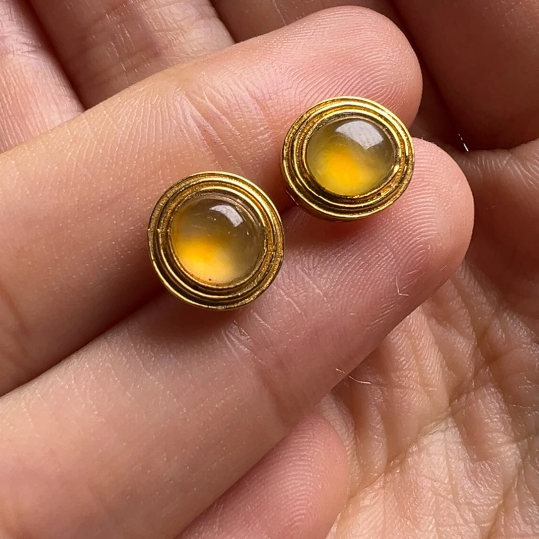 翡翠18K金镶嵌耳饰Y复古黄翡