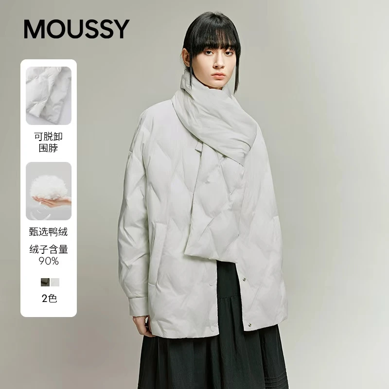 moussy 2025秋季新品围巾领结廓形90羽绒夹克外套女028IAA30-1045