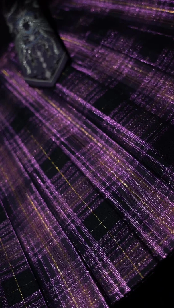 【狩梦】爆闪紫金格jk制服氛围感百褶裙百搭款半身高腰A字裙正版