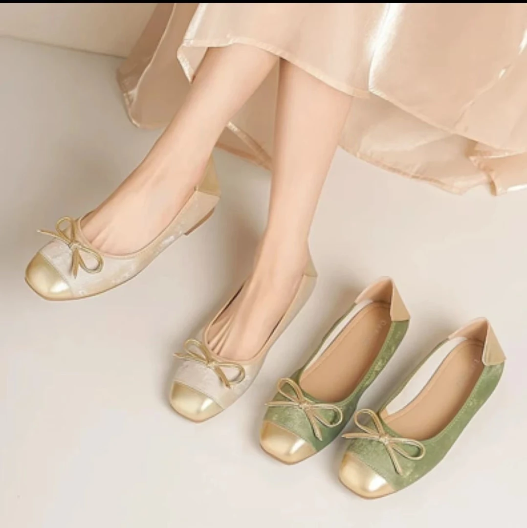 法式平底芭蕾单鞋女夏季2025新款软底一脚蹬蛋卷大码女鞋奶奶鞋