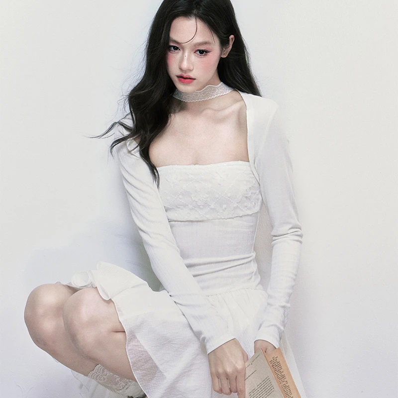 Fragile Heart易碎商店·月光涟漪 针织坎肩挂脖天丝抹胸连衣裙夏