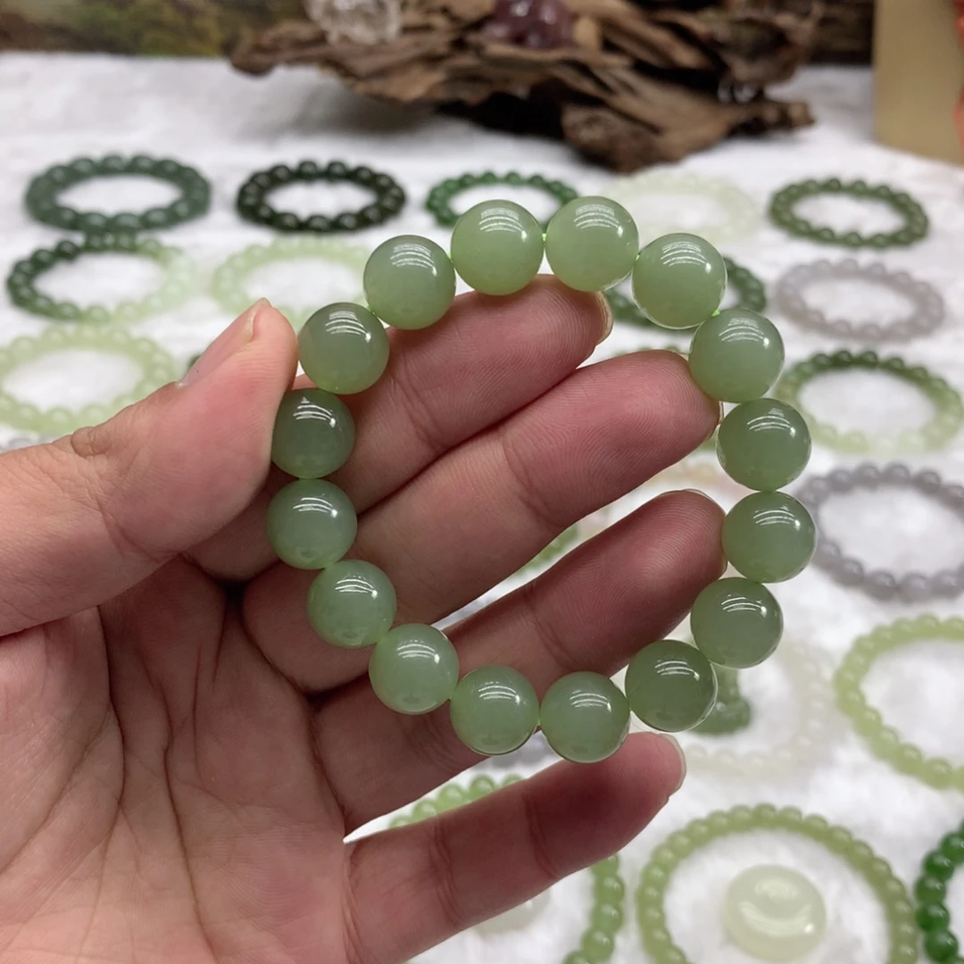 和田玉未镶嵌手串（冰晴绿12）