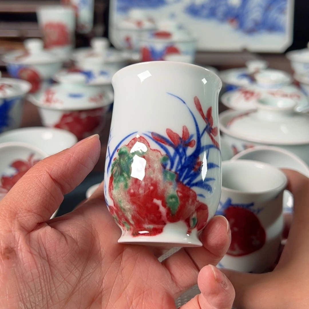杯原矿青花釉里红瓷器