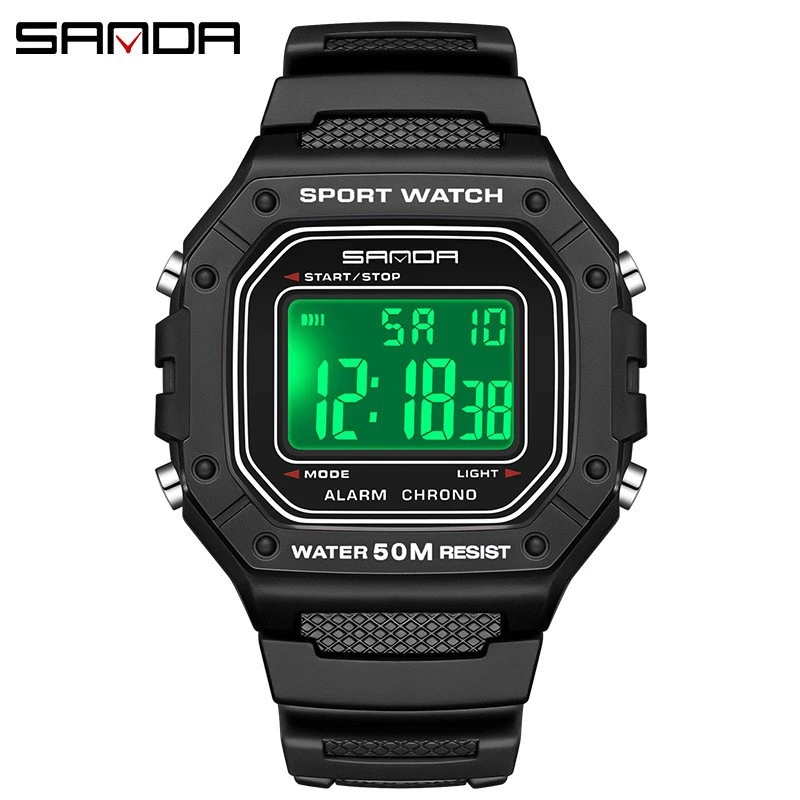 小方块手表男款防水运动多功能部队军训腕表时尚复古电子表男士