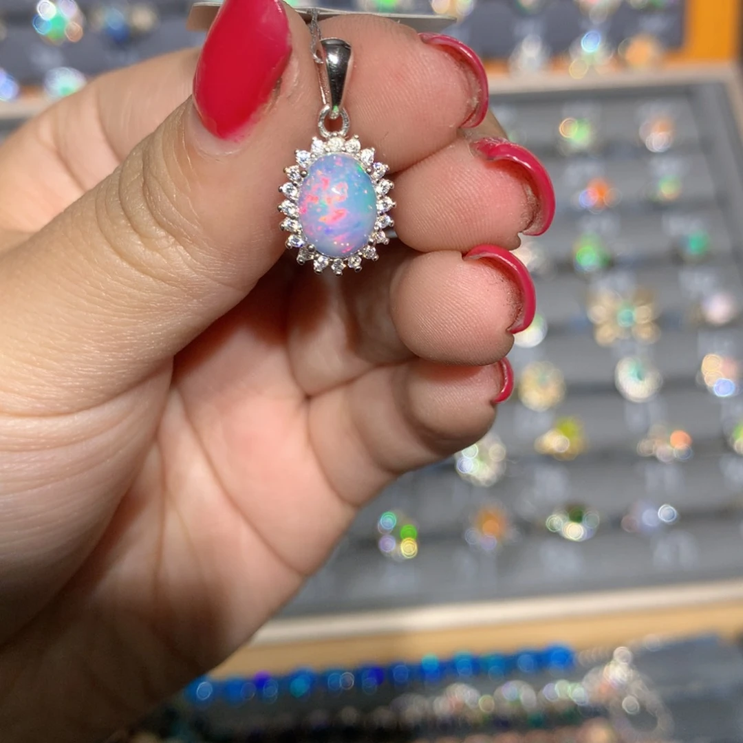 银S925镶嵌欧泊欧泊吊坠l