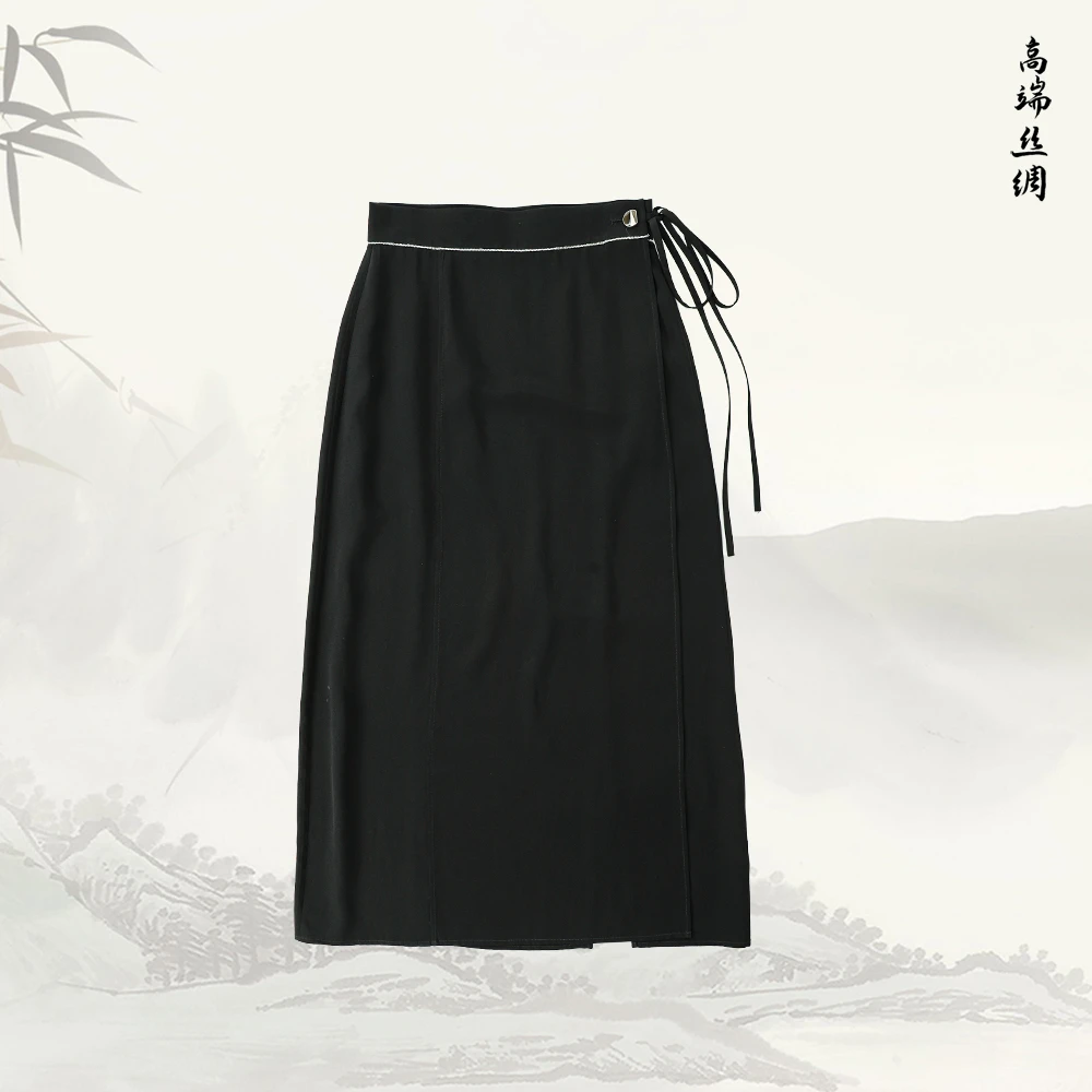品牌新款桑蚕丝围裹式直筒高腰半身裙529221