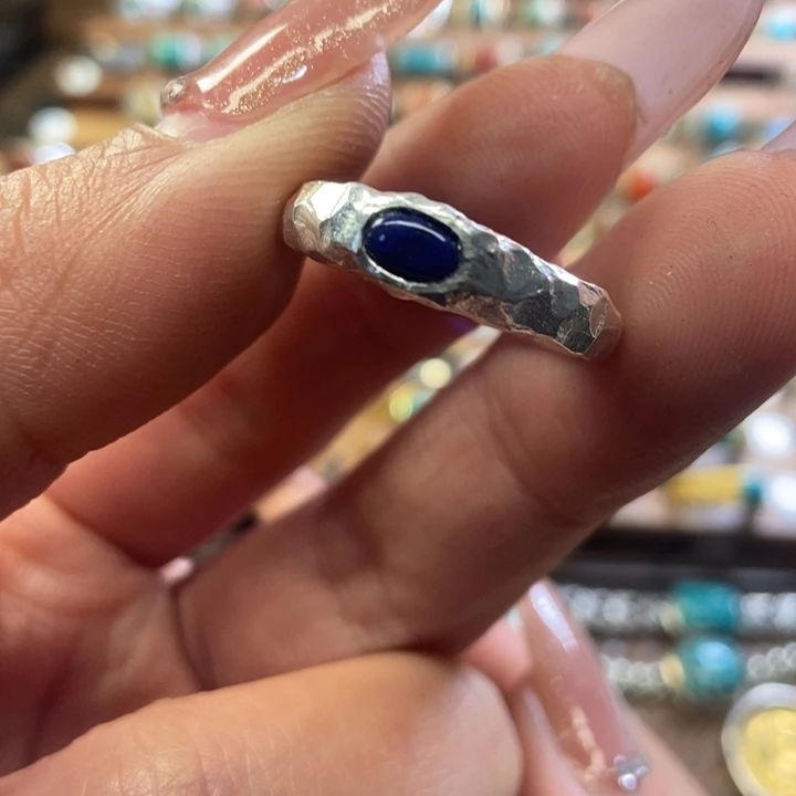 青金石戒指银S925镶嵌