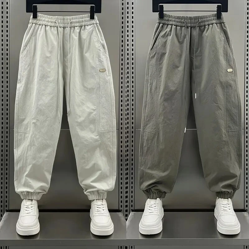 【BAOA】夏季薄款透气速干收脚休闲裤男款潮牌纯色拼接痞帅束脚裤子