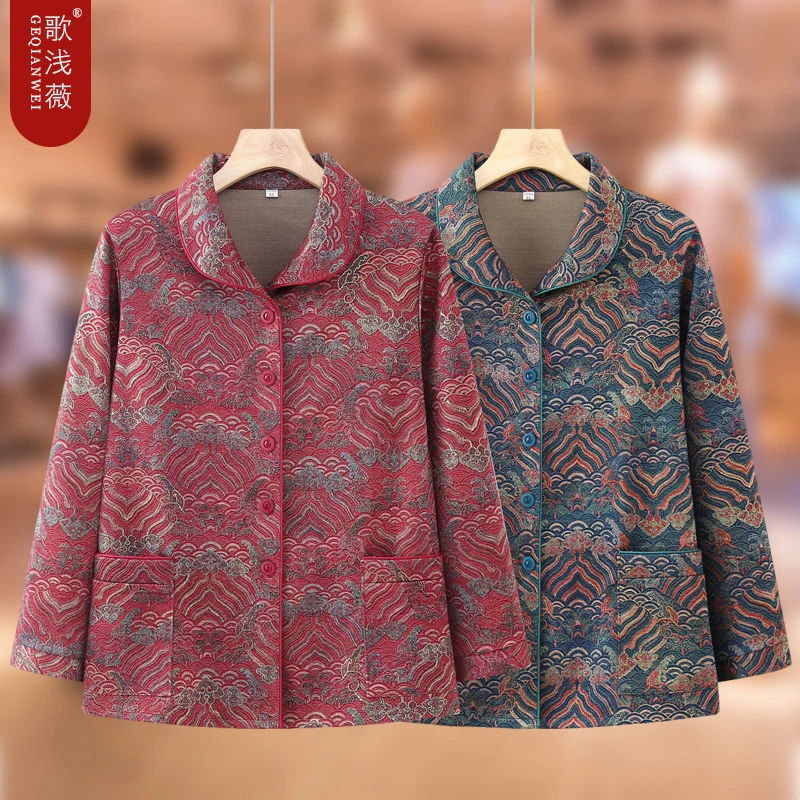 中老年人夏装长袖女妈妈薄款衬衫奶奶上衣婆婆春装母亲节衣服外套