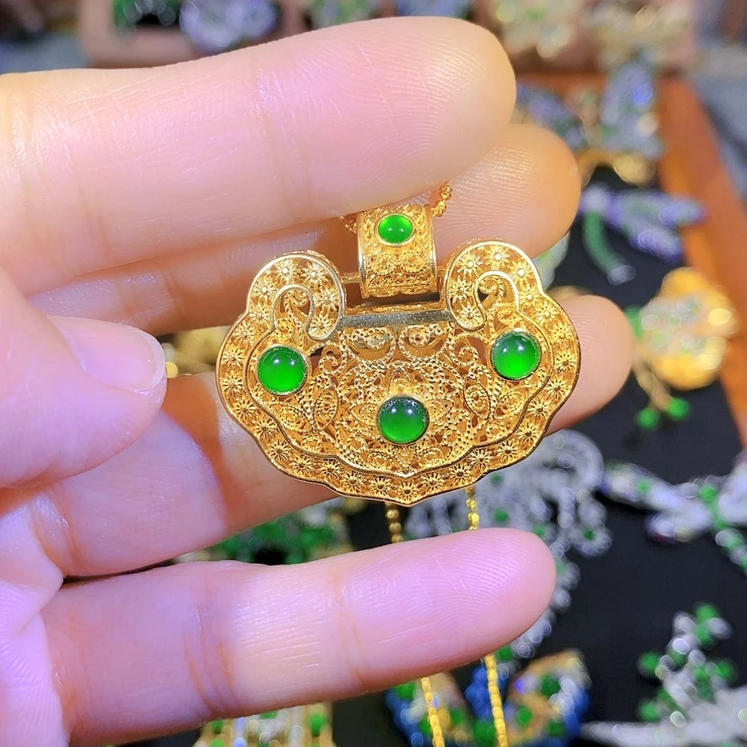 吊坠(不含链)银S925镶嵌翡翠